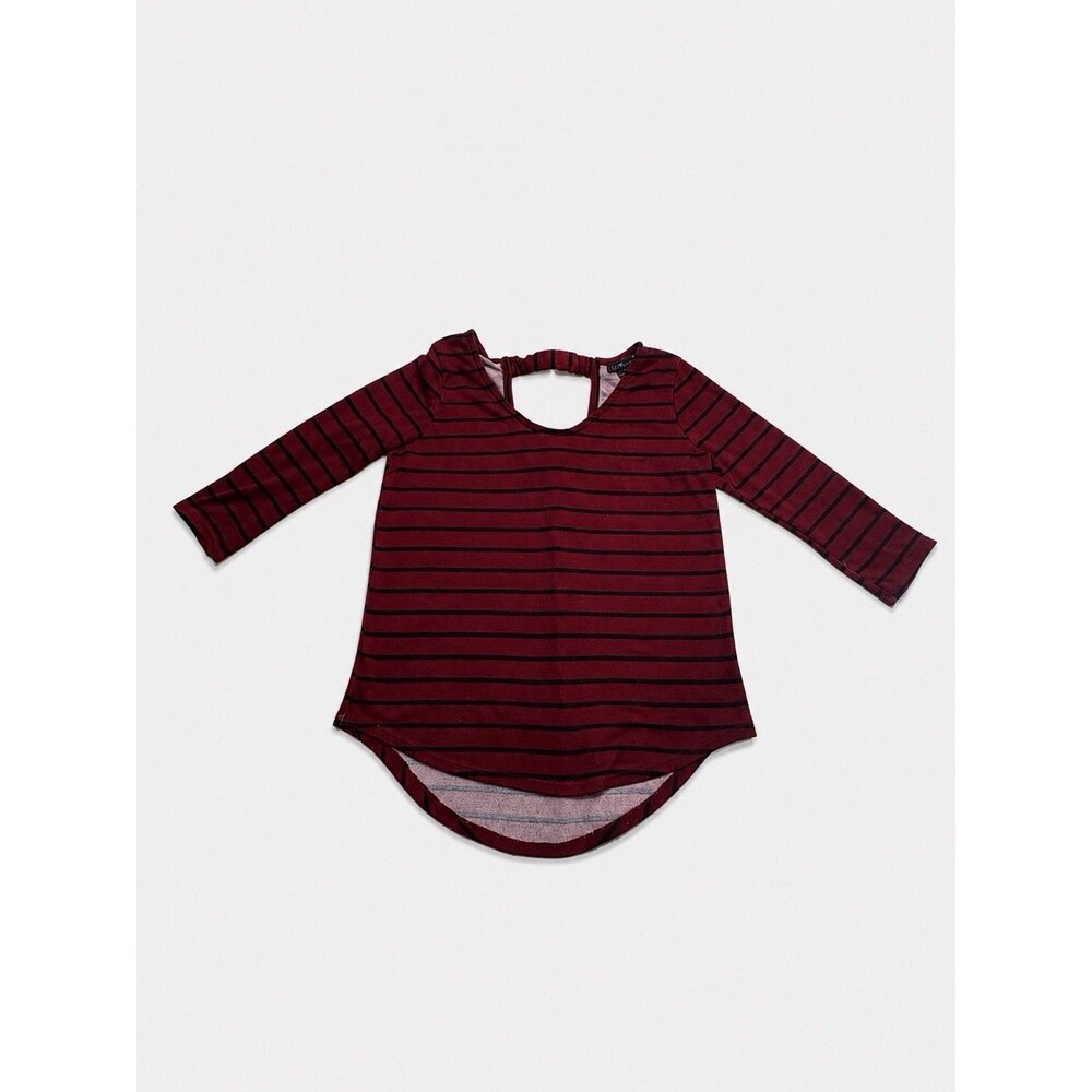 Love by Chesley Women’s Large Red Black Striped Long Sleeve Top Cutout Back